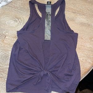 Victoria’s Secret Sport VSX Tank Top Gold Logo Open Back Bow Tie Workout Shirt